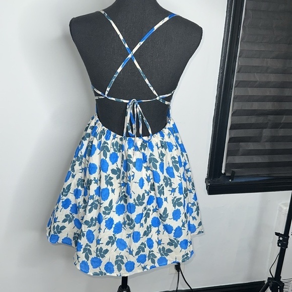 Klesis Empire Waist Floral Blue and White Strappy Mini Dress - Picture 5 of 11